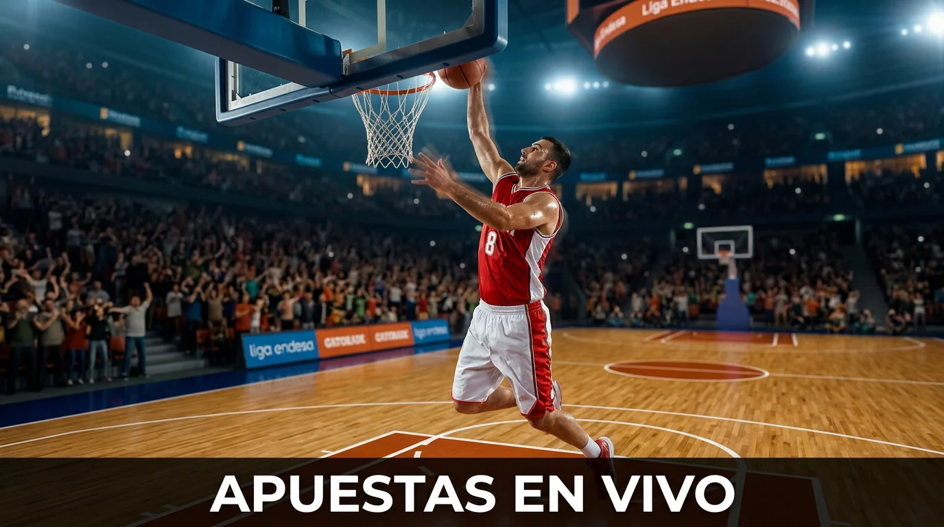 Apuestas en vivo baloncesto ACB — jugador lanzando a canasta durante partido Liga Endesa